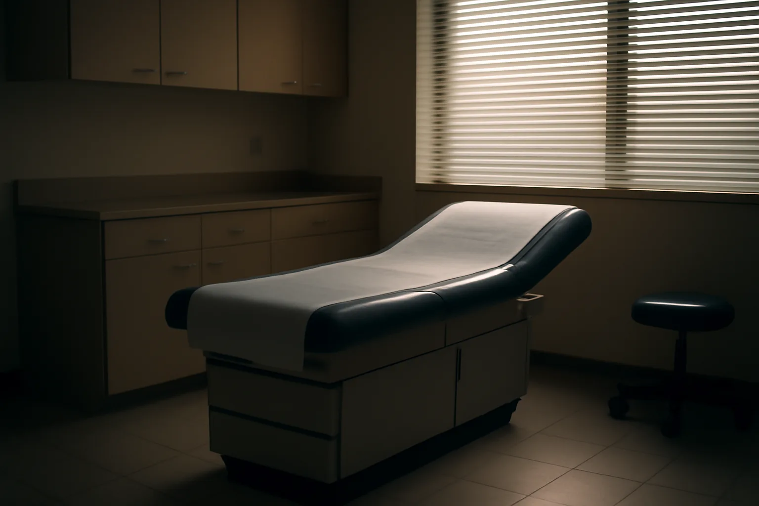Empty clinical exam room representing tirzepatide human clinical trial research setting