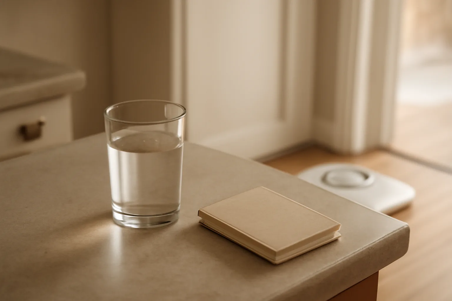 Kitchen counter scene evoking daily routine during tirzepatide weight-loss treatment