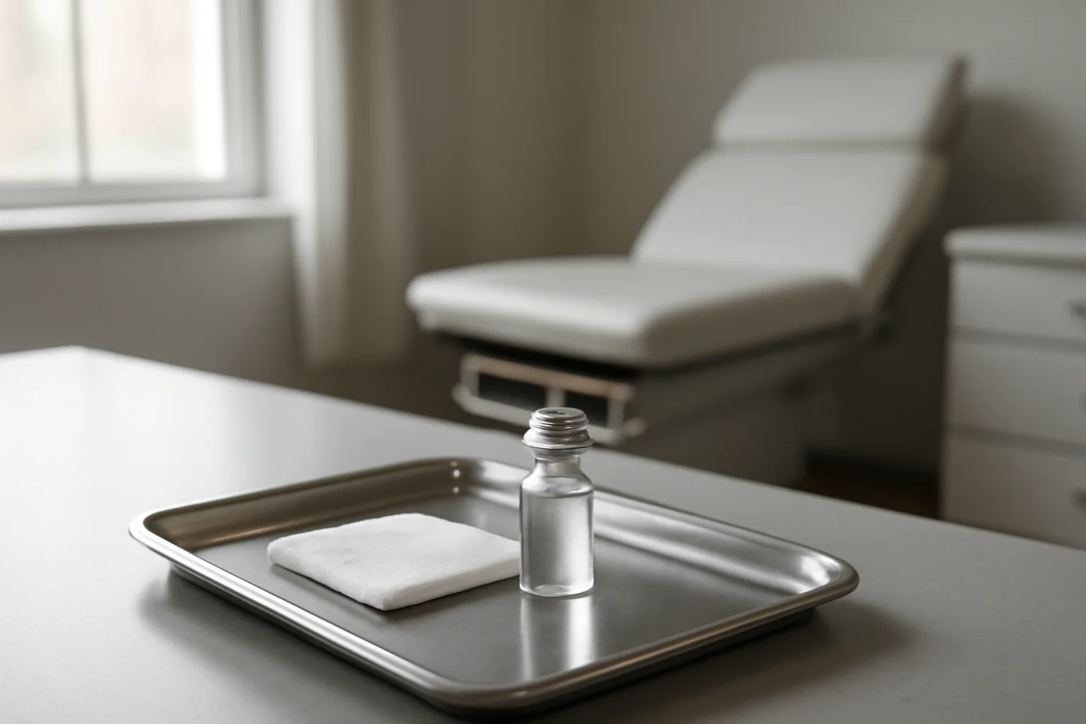 Exam room tray with vial and swab representing tirzepatide safety review