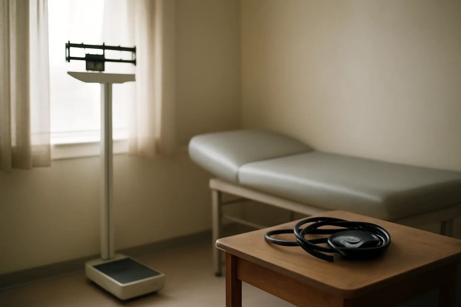 Empty exam room scale suggesting stalled tirzepatide weight loss progress